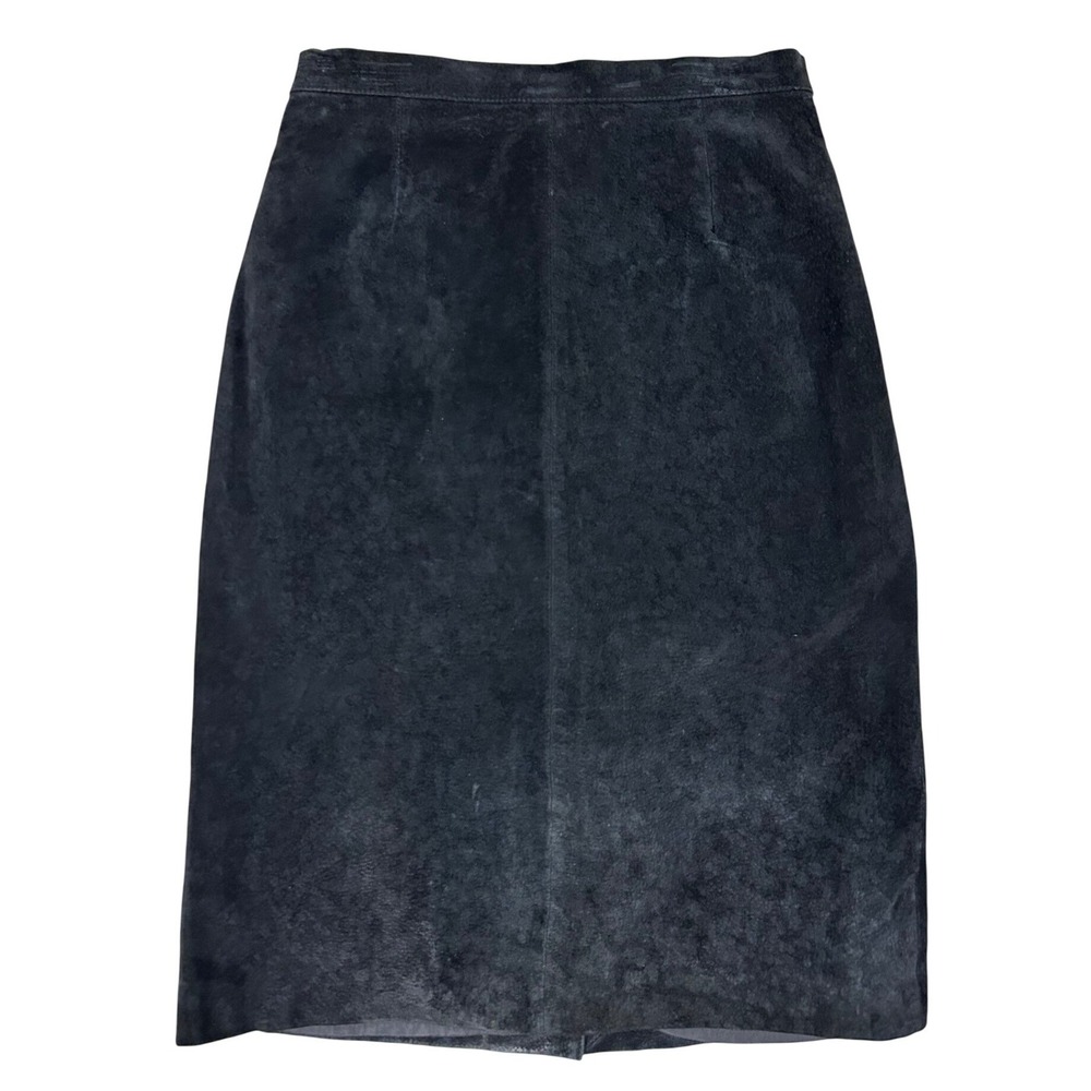 Bice by Sag‎ Harbor Black Genuine Leather Suede Pencil Midi Skirt Womens Size 8